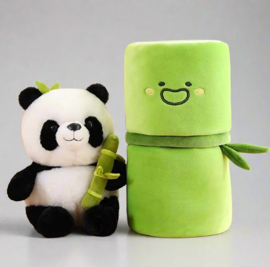 Cute Panda Plush with Bamboo